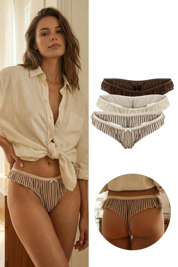 WOVCOR 3-Pack Tulle Striped Thong Panties