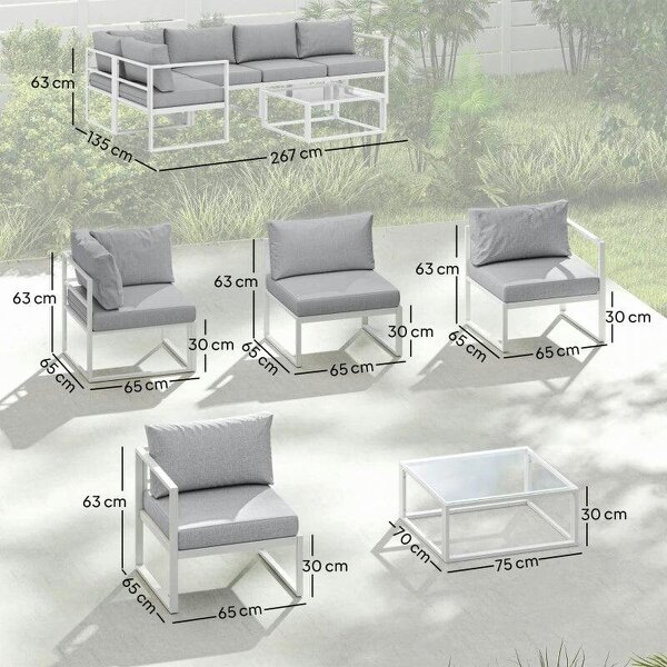 5 Seater Aluminium Garden Furniture Set, Garden Sofa Set with Thick Cushions for Patio and Balcony, Outdoor, Light Grey
