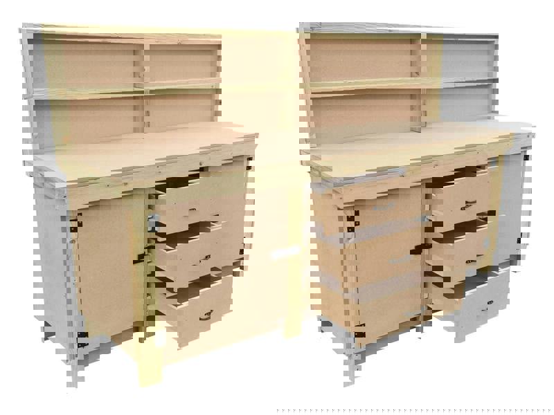 Arbor Garden Solutions Wooden work bench with drawers and double lockable cupboard (V.8) with back panel