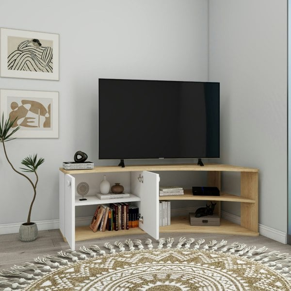 Destina Home Corner TV Stand Reversible Entertainment Center for TVs up to 60"-Dion