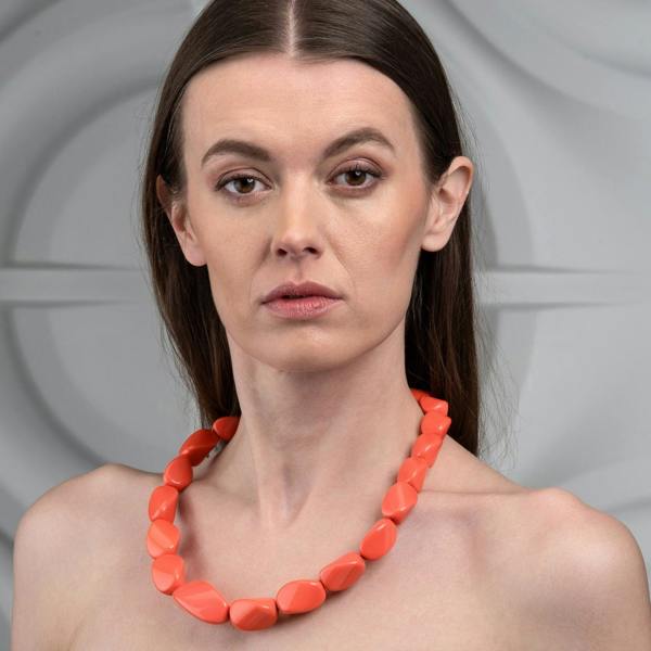 Zavana Twisted Coral Orange Chunky Statement Necklace for Women