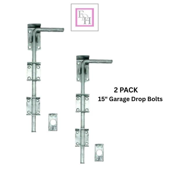 EDH Door Hardware 2x 15" Heavy Duty Drop Bolts–Galvanised Gate, Stable, Shed, Garage Sliding Lock