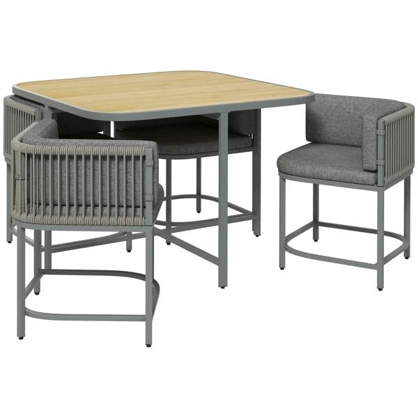 Grey rattan cube garden set with cushioned chairs and square dining table