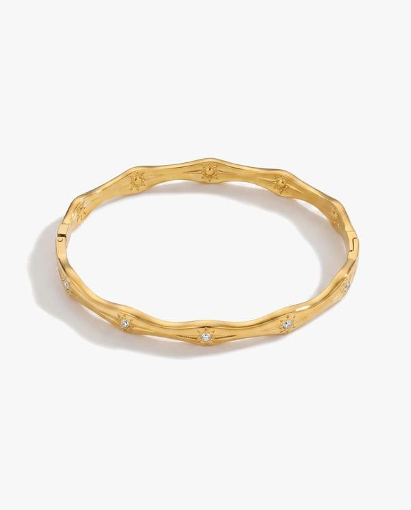 Elk & Bloom Chunky Wave Solitaire 14K Gold Bangle