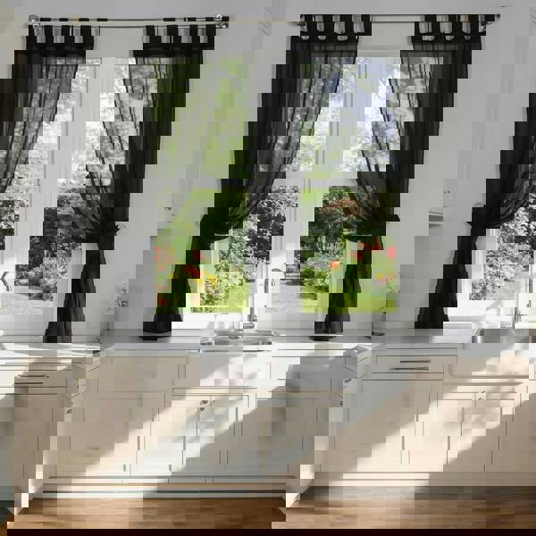 Luxury Living Voile Tab Top Curtain Pair with Crystal Tie Backs Sheer Window Panels