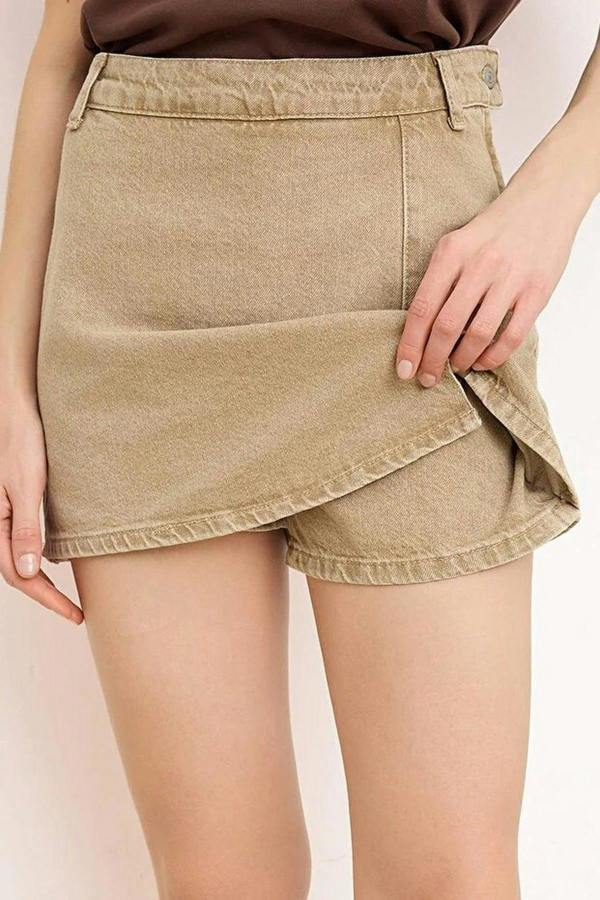 WOVCOR Denim Short Skirt with Slit