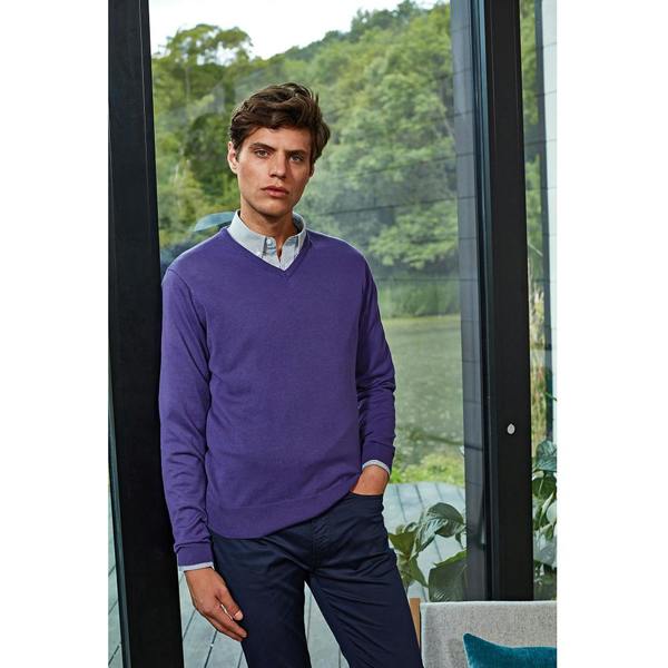 Premier Mens V-Neck Knitted Sweater - Purple