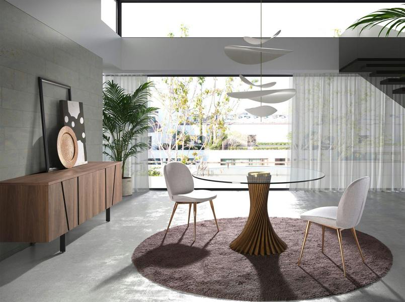 Angel Cerdá Round tempered glass and walnut dining table 1127