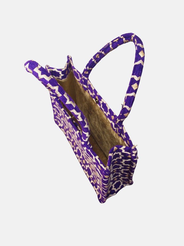 Berber Leather Moroccan Geometric Print Fabric Tote Bag in Purple
