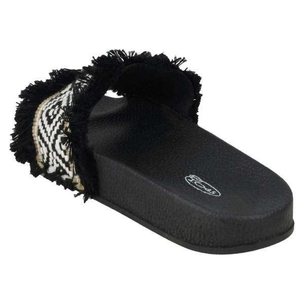 Spot On Ladies Spot On Fringe Trim Sliders