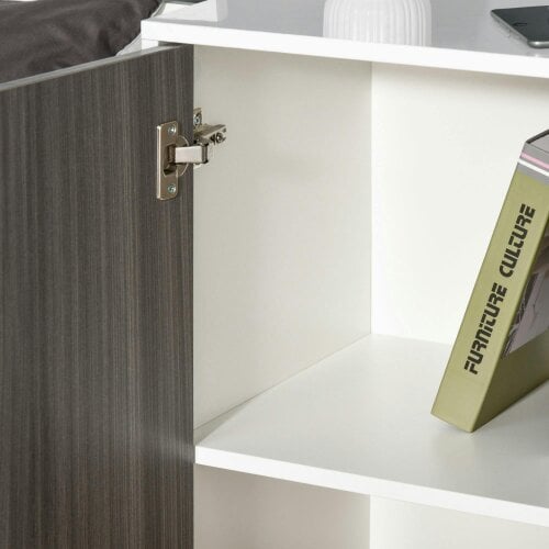 Wyld Haus Luel High Gloss White and Grey Wood Effect Compact Sideboard With Push Open Drawer and 2 Doors