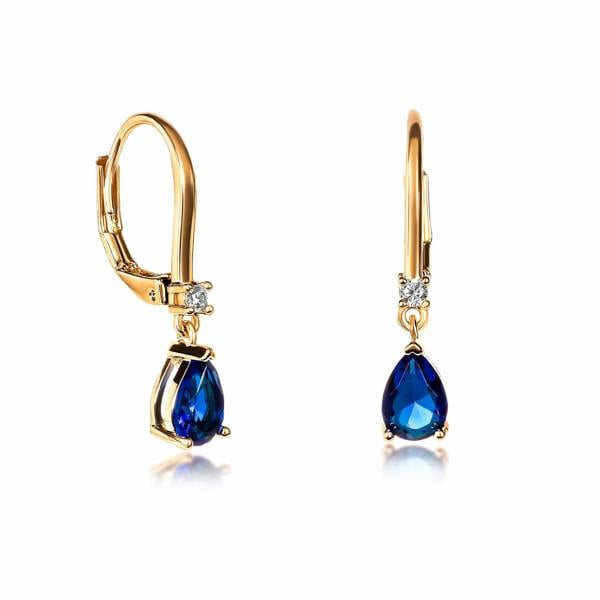 Zavana Gold Plated Small Pear Shaped Blue Cubic Zirconia Leverback Drop Earrings For Women