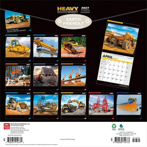 Heavy Equipment Calendar 2027, Wall Calendars, Month To View, Transport, Gift