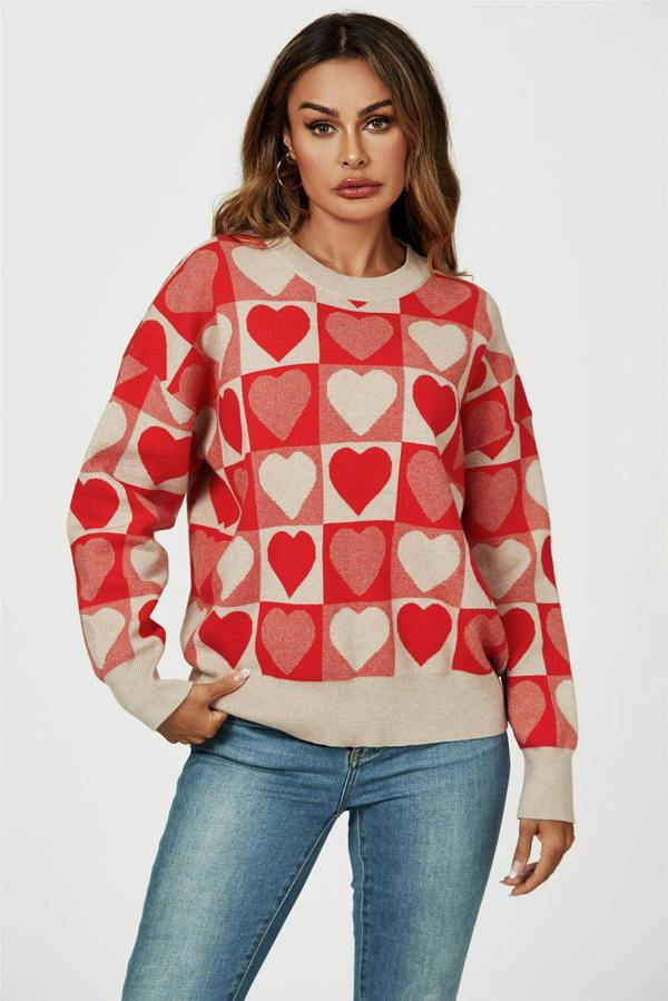 FS Collection Heart Pattern Knitted Jumper In Red