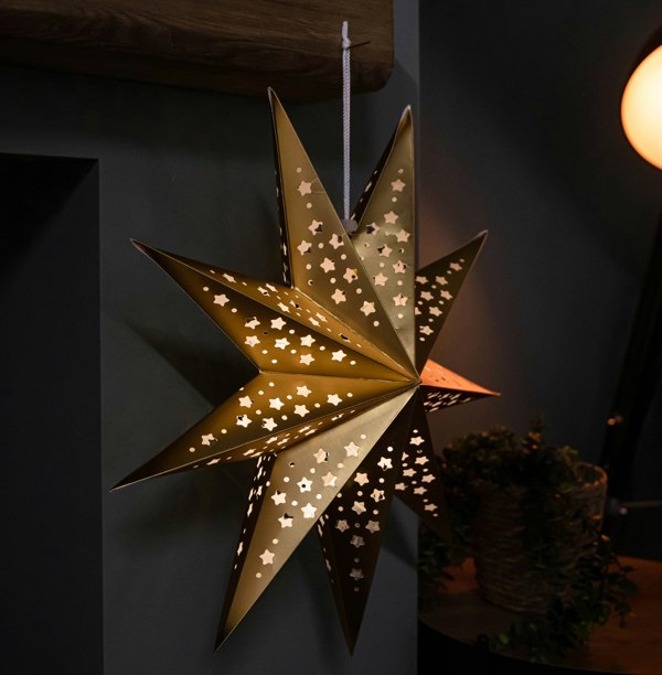 Samuel Alexander 50cm Battery Powered Light up Gold Origami Hanging Christmas Star with LEDs