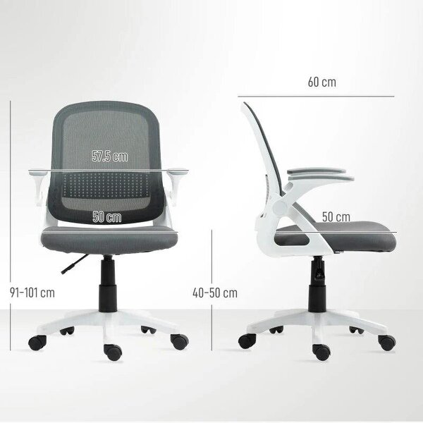 Breathable Mesh Office Chair, Ergonomic Swivel Computer Chair with Flip-up Armrests, Lumbar Back Support for Home/Office, Grey