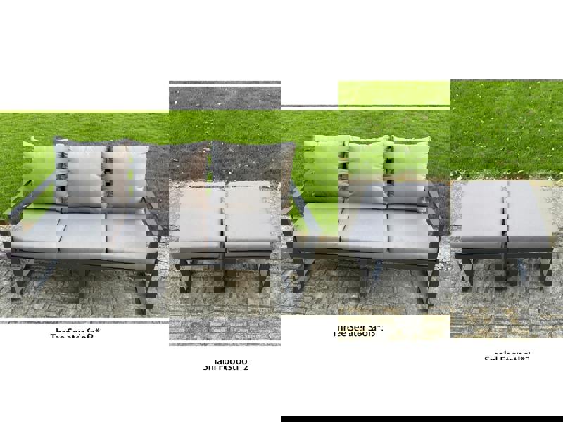 Fimous 11 Seater Aluminium Garden Furniture Set with Adjustable Rising Dining Table, 2 Footstools - Dark Grey