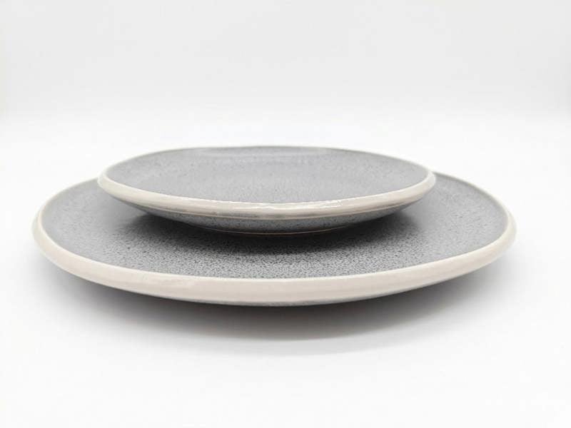 Reactive Grey Stoneware Dinnerware Set Nordic Pebble 6 Dinner Plates 10.6"