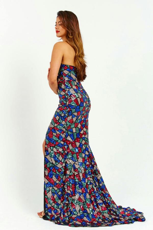 LuvForever Multicoloured Off-Shoulder Sequin Maxi Dress