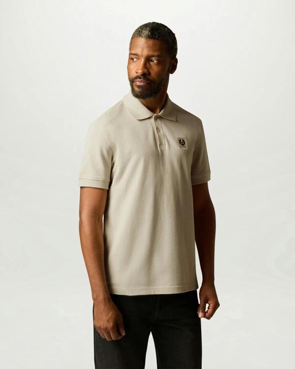 Belstaff Mens Logo Polo - Pale Stone | CHO | Designer Mens Short Sleeve Polo Shirts