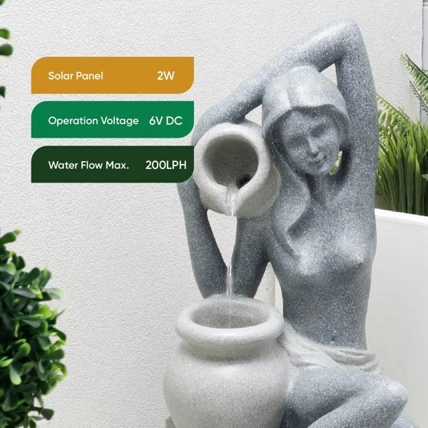 Gardenwize Solar Powered Bathing Lady Water Feature with LED Lights and Battery Backup