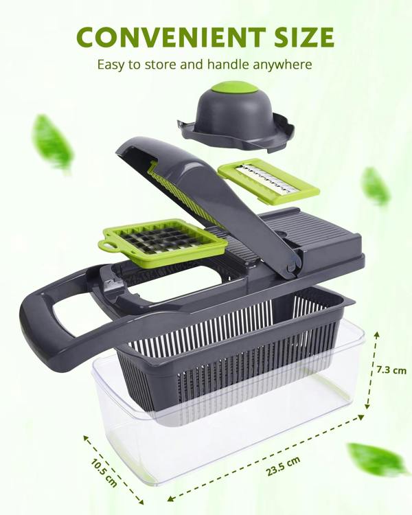 ADOV Vegetable Chopper, Multi-Function Mandoline Slicer with 7 Stainless Steel Blades, Container and Safety Guard