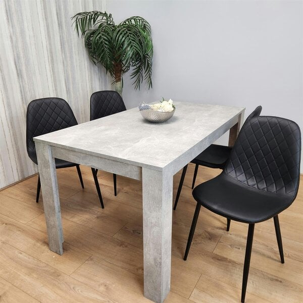Kosy Koala Dining Table and 4 Chairs Stone Grey Effect Wood Table 4 Black Leather Chairs Dining Room