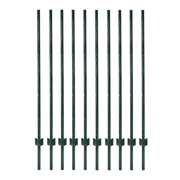 Mountview Metal Fence Posts 5Ft 10Pc Set U Shape Powder Coated for Garden Boundary Green
