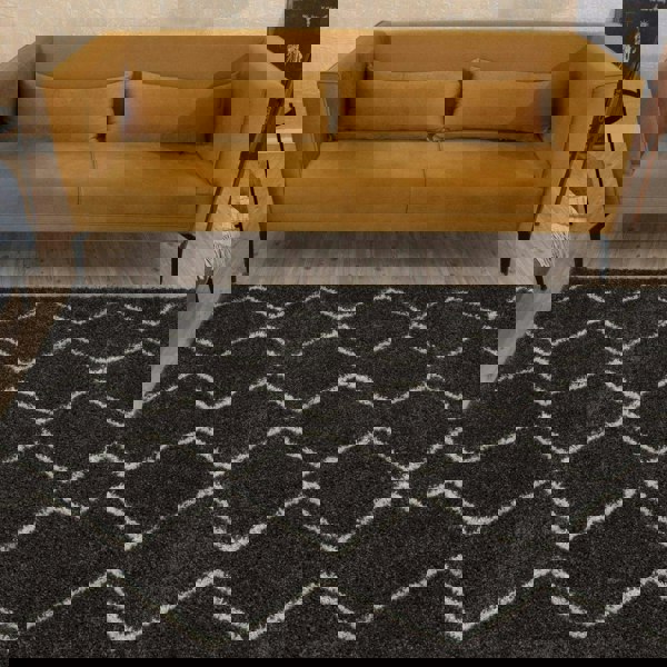 Shaggy Dark grey rug High Qualit Elegant Moroccan Pattern Suitable for Floor heating