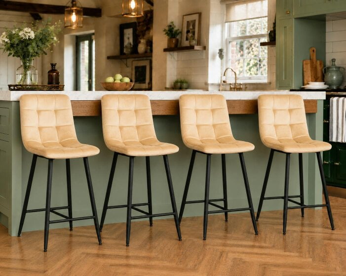 Outdoor Living Erica Plush Velvet Comfort Bar Stools - Set of 4 - gold