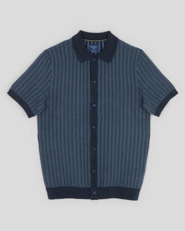 Steel & Jelly Heston - Stripe Textured Knitted Short Sleeve Shirt