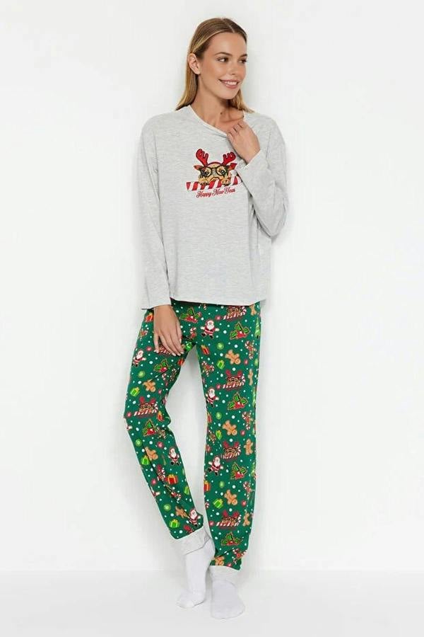 WOVCOR 2-Piece 100% Cotton Christmas Themed Knit Pajama Set