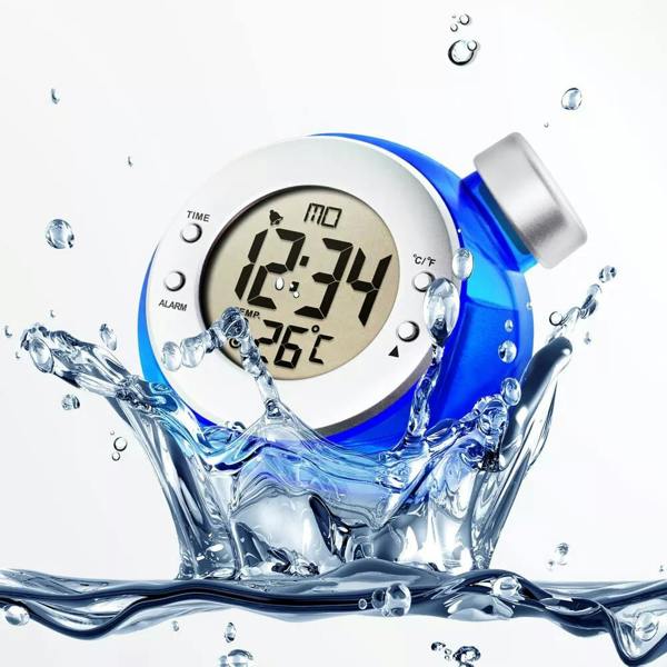 Smart Living Water Power Kettle Shape Thermometer Clock - Blue
