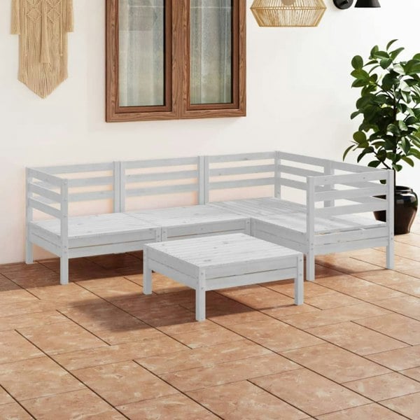 Berkfield 5 Piece Garden Lounge Set Solid Pinewood White