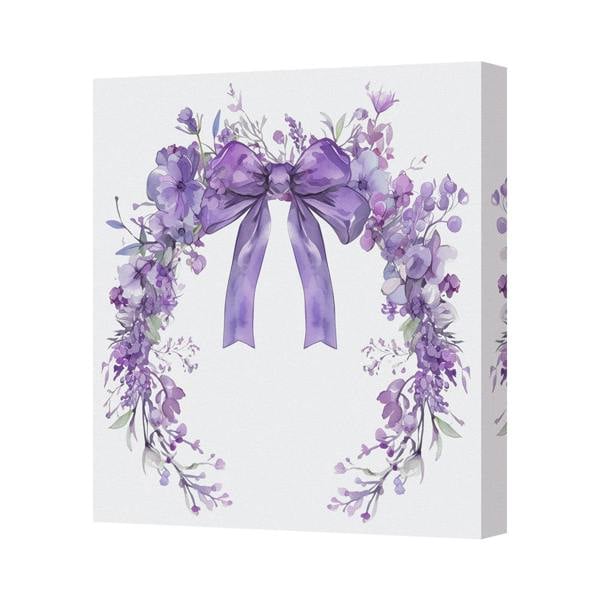 Benjamin Tate Design Purple Floral Wreath Canvas Wall Art With Deep Wooden Frame UK Handmade