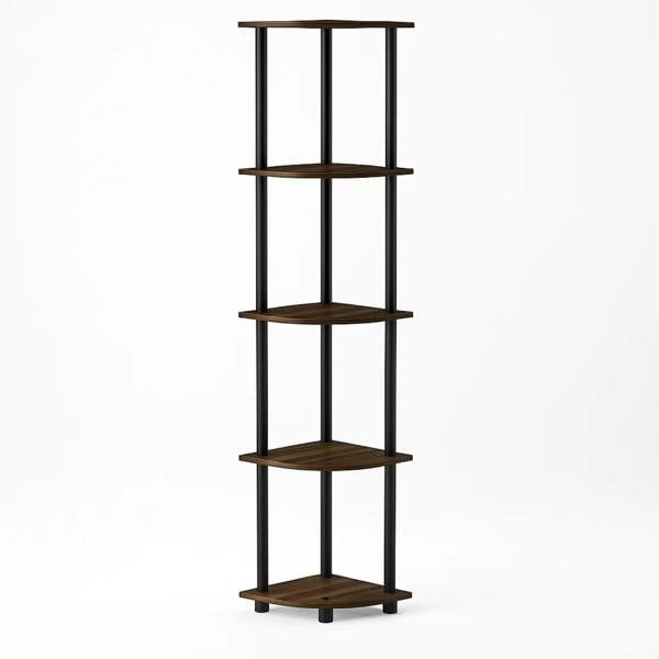 WALPLUS Turn-N-Tube 5 Tier Corner Display Rack Multipurpose Shelving Unit, Columbia Walnut/Black perfect for organized storage and display
