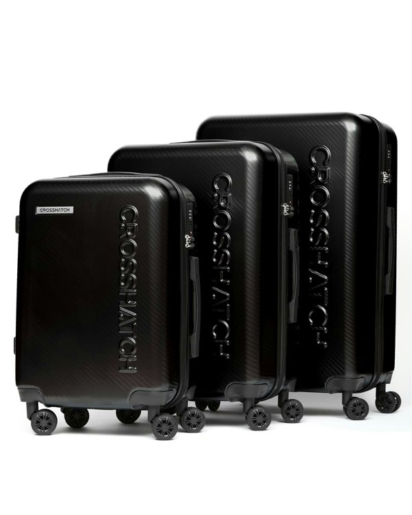 Crosshatch Escapade Embossed Suitcase 3pk Black