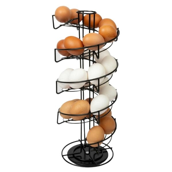 Modcraft Black Spiral Egg Holder Rack Rotating Skelter Stand Holds 32 Eggs Kitchen Dispenser