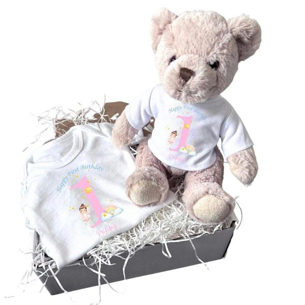 Personalised Rainbow Fairy Baby Gift Box - Teddy & Vest