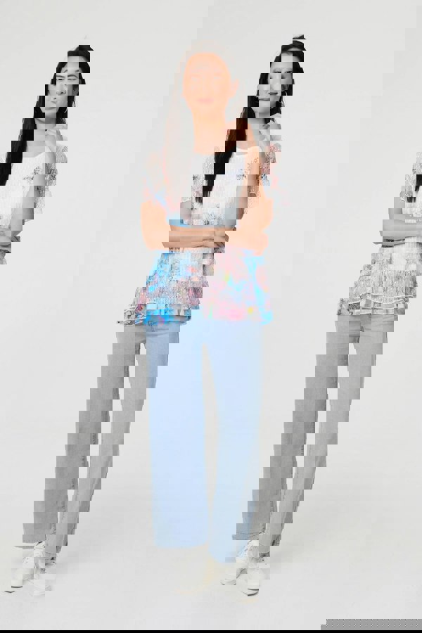 Pink | Butterfly Print Mesh Layered Top
