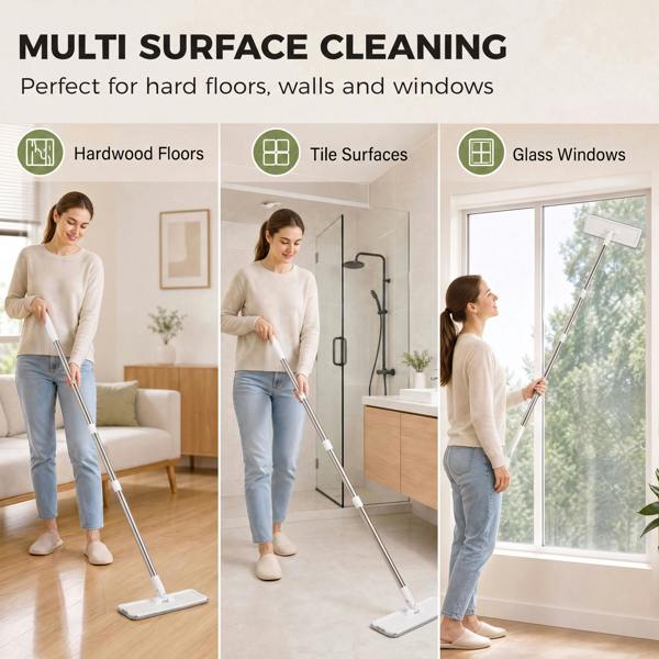 HOMCOM Mop and Bucket Set, Flat Mop System with Wringer, 2 Chambers, White
