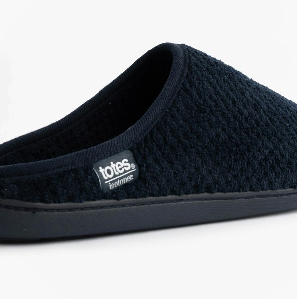 Totes Isotoner SWEPT BACK POPCORN MULE Mens Mule Slippers Navy