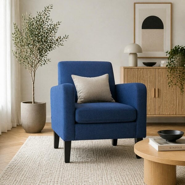 Wyld Haus Niro Linen Look Blue Box Style Armchair