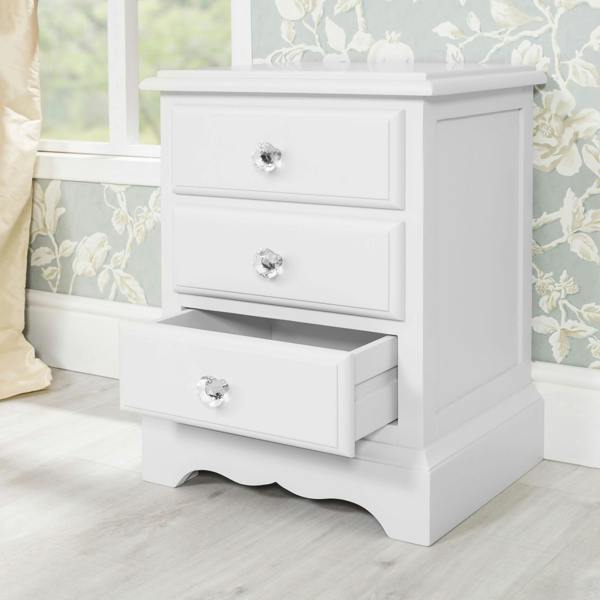 Statement Furniture Romance French Style Bedside Table with Crystal Handles Assembled