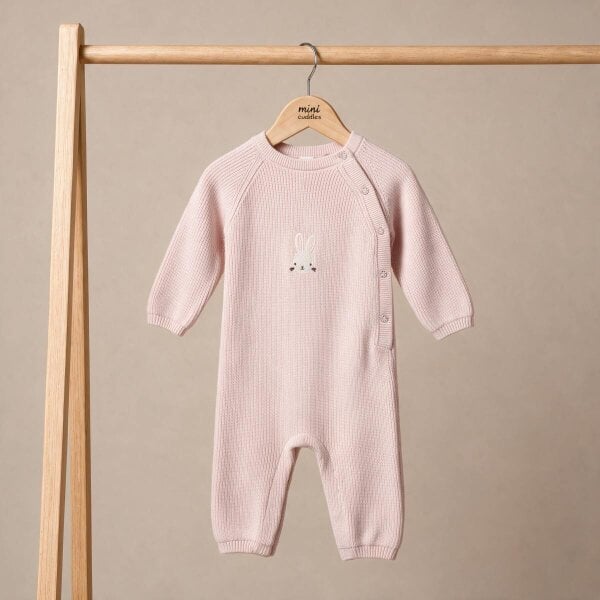 Mini Cuddles Rabbit-Embroidered Romper (Pink)