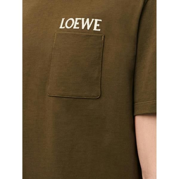 Loewe Embroidered Logo Pocket T-Shirt   in  Green