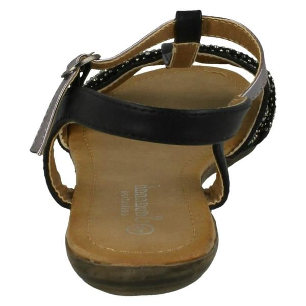 Savannah Ladies Savannah T-Bar Beaded Bow Vamp Sandals