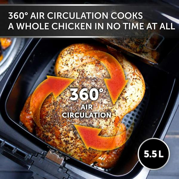 Dyzi Halo Digital 5.5L Air Fryer Oven Fry Bake Roast Grill Black
