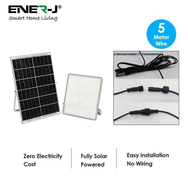 ENER-J 300W Solar LED Floodlight Outdoor with Panel, IP65 Waterproof, 3000 Lumens, Work Light for Garage, Garden, Warehouse & Parking