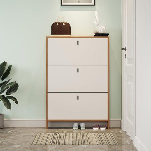 Knauss Mirrored Shoe Storage, Halllway-Weilai Concept-Oak + White-60cm-Weilai Concept